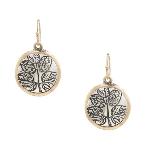 TWO TONE ROUND LEAF PATTERN DANGLE EARRING