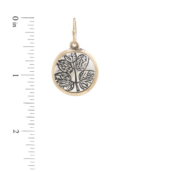 TWO TONE ROUND LEAF PATTERN DANGLE EARRING