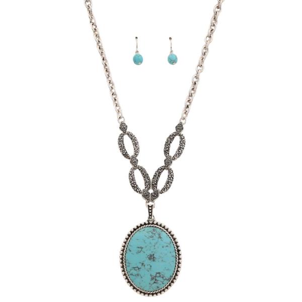 WESTERN TURQUOISE PENDANT METAL NECKLACE
