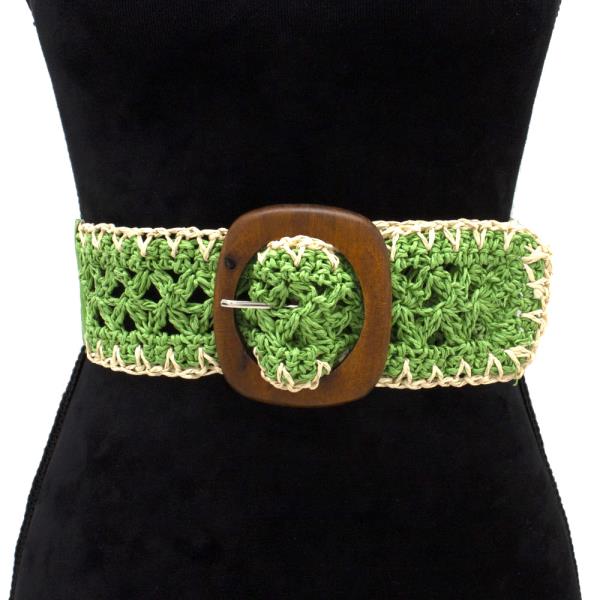 TWO TONE MACRAME CROCHET WOODEN BUCKLE BELT