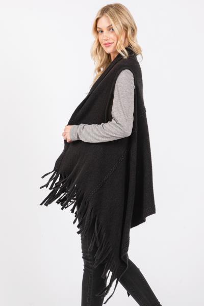 EMBOSSED DOTTED LINE TASSEL KNIT VEST