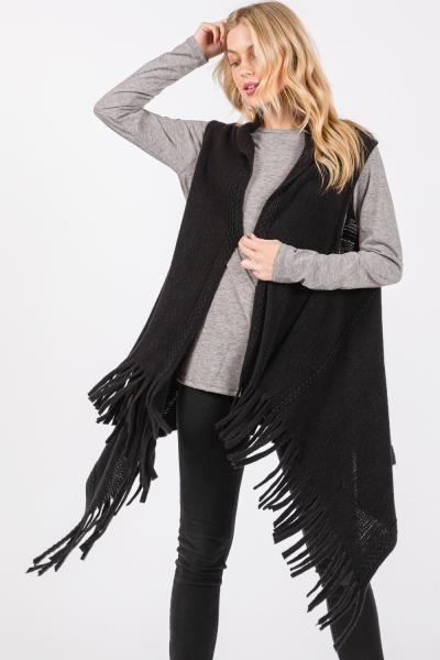 EMBOSSED DOTTED LINE TASSEL KNIT VEST