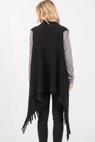 EMBOSSED DOTTED LINE TASSEL KNIT VEST