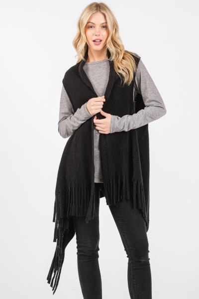 EMBOSSED DOTTED LINE TASSEL KNIT VEST