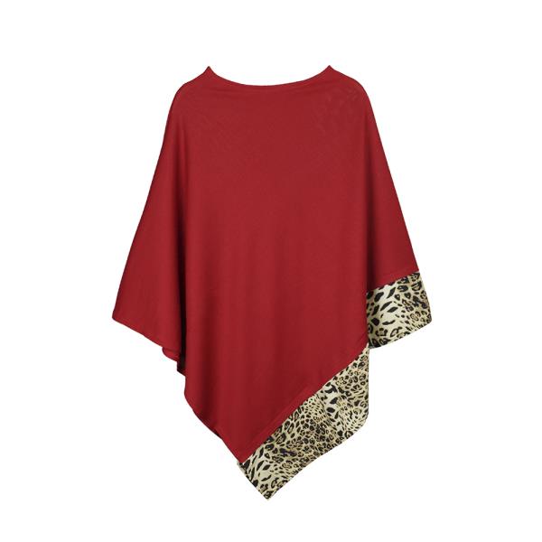 ALL YEAR ROUND LEOPARD TRIM SOLID PONCHO