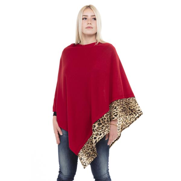 ALL YEAR ROUND LEOPARD TRIM SOLID PONCHO