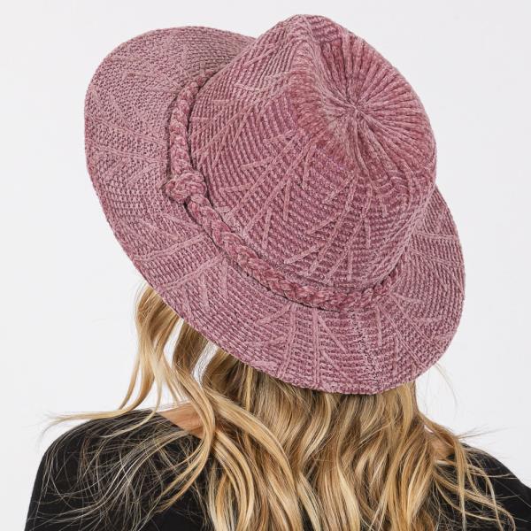 CHENILLE PATTERN FEDORA WITH BRAIDED BAND