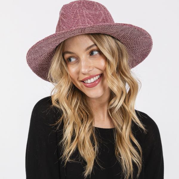 CHENILLE PATTERN FEDORA WITH BRAIDED BAND