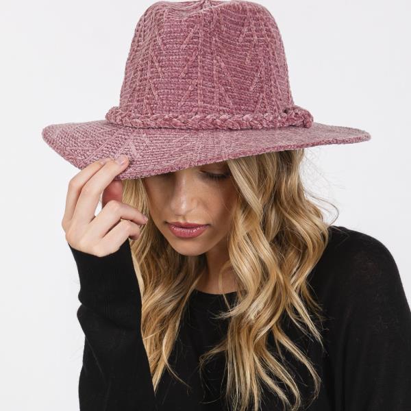 CHENILLE PATTERN FEDORA WITH BRAIDED BAND