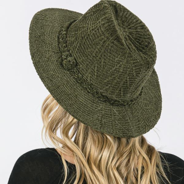 CHENILLE PATTERN FEDORA WITH BRAIDED BAND