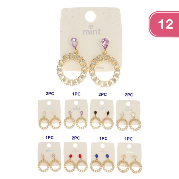 ROUND RHINESTONE DANGLE EARRING (12 UNITS)