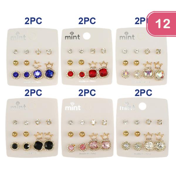 RHINESTONE MIXED STUD EARRINGS SET (12 UNITS)