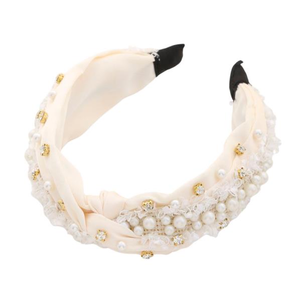 PEARL BEAD RHINESTONE STUDDED HEADBAND