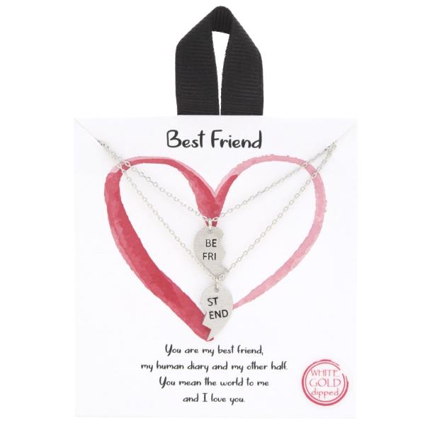 18K GOLD RHODIUM DIPPED BEST FRIEND HEART PENDANT NECKLACE