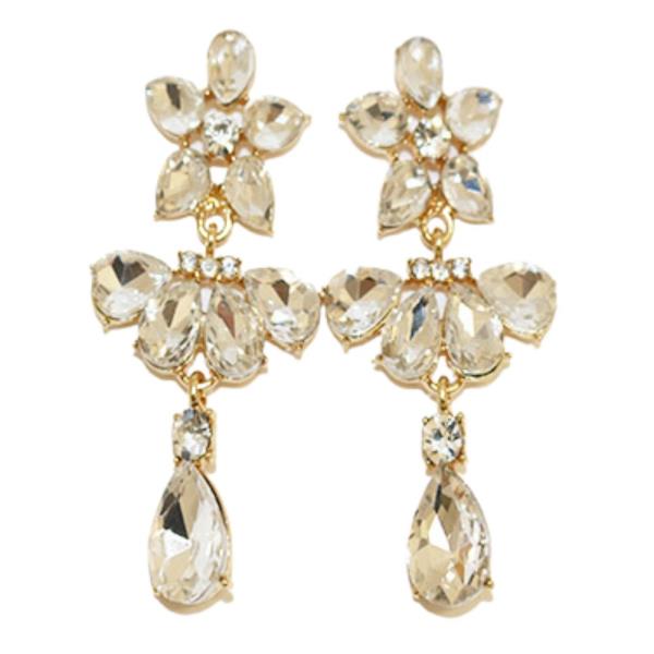 FLOWER TEARDROP RHINESTONE DANGLE EARRING