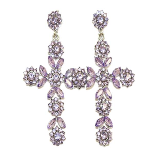 CROSS FLOWER RHINESTONE DANGLE EARRING