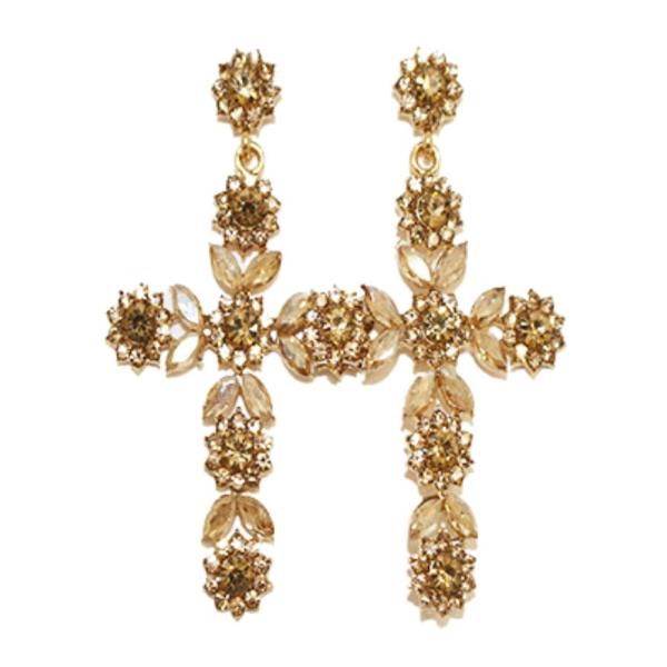 CROSS FLOWER RHINESTONE DANGLE EARRING