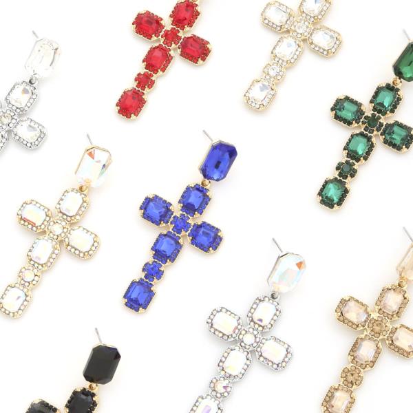 CROSS RHINESTONE DANGLE EARRING