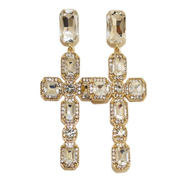 CROSS RHINESTONE DANGLE EARRING