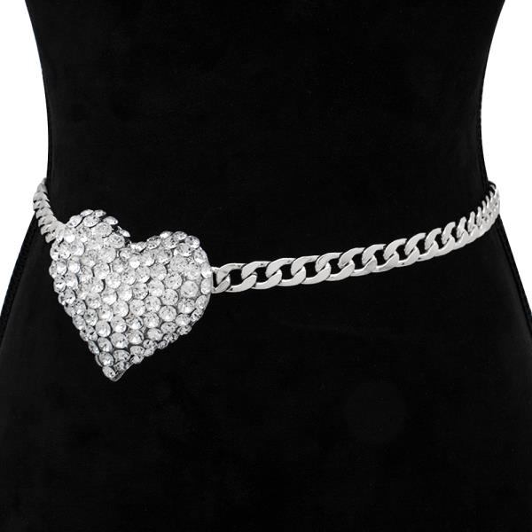 RHINESTONE HEART LINK HOOK BELT