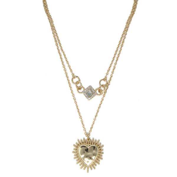 2 LAYERED METAL CHAIN HEART PENDANT NECKLACE