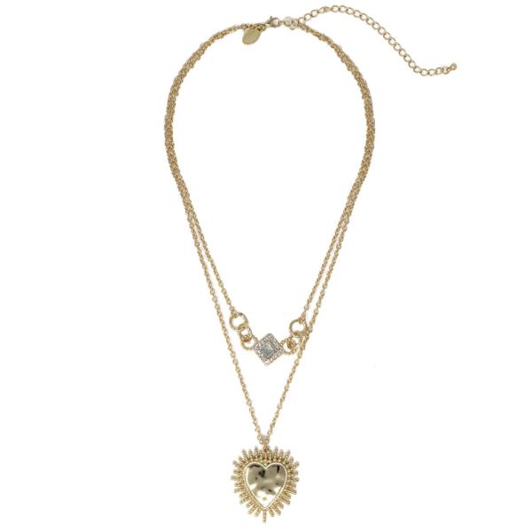 2 LAYERED METAL CHAIN HEART PENDANT NECKLACE