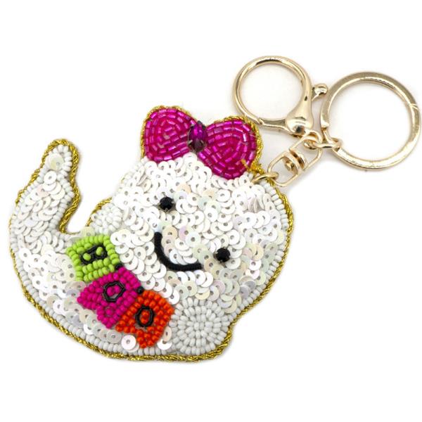 HALLOWEEN SEED BEAD BOO KEYCHAIN