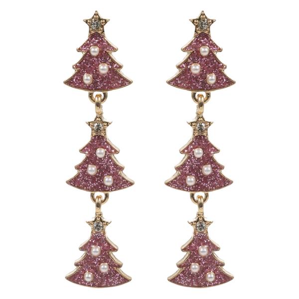 CHRISTMAS TREE SHAPED ENAMEL W/ PEARLS EARRING