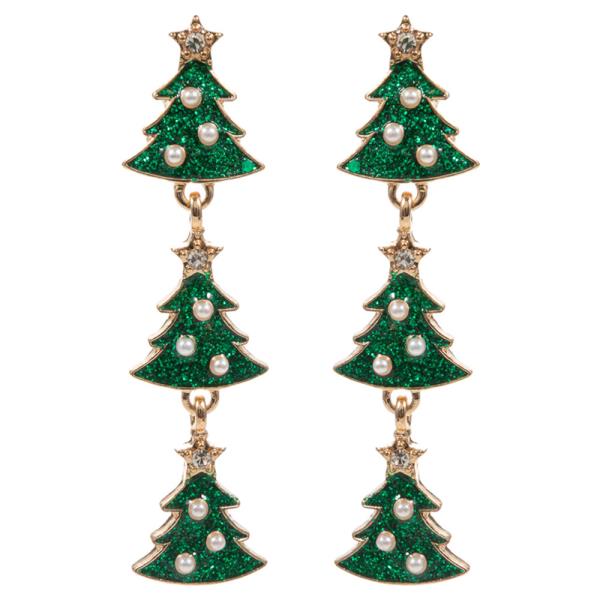 CHRISTMAS TREE SHAPED ENAMEL W/ PEARLS EARRING