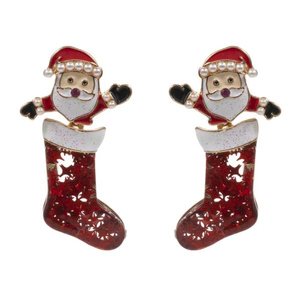 CHRISTMAS ACETATE SOCKS ENAMEL SANTA CLAUS EARRING