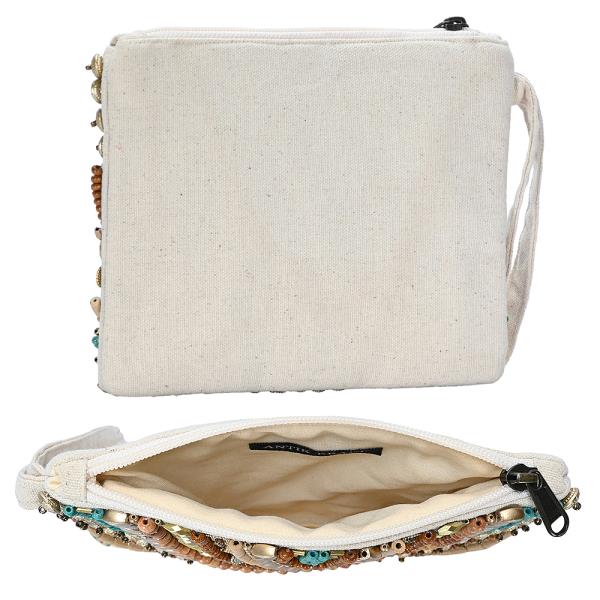 BOHO ASSORTED BEADED PATTERN HAND STRAP CLUTCH BAG