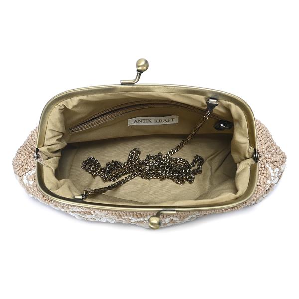 FLORAL BEADED DESIGN CLUTCH BAG