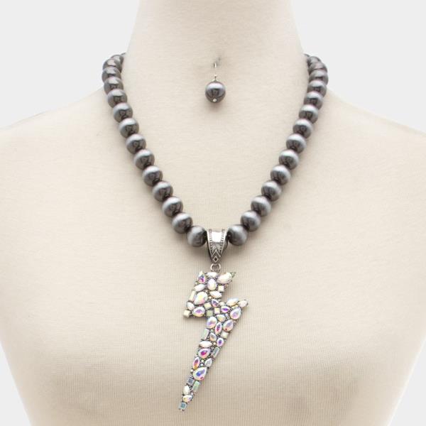 RHINESTONE LIGHTNING BOLT BEADED NECKLACE