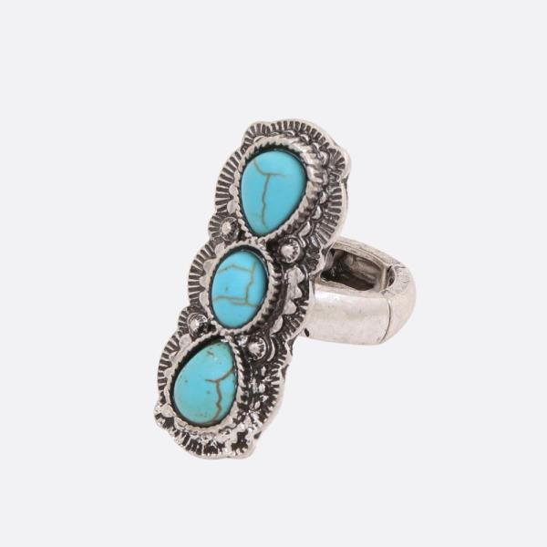 WESTERN STYLE LONG METAL TURQUOISE BEAD RING