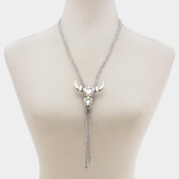 WESTERN STYLE CATTLE SKULL RHINESTONE NECKLACE