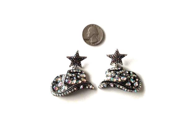 WESTERN STYLE COWBOY HAT RHINESTONE METAL DANGLE EARRING