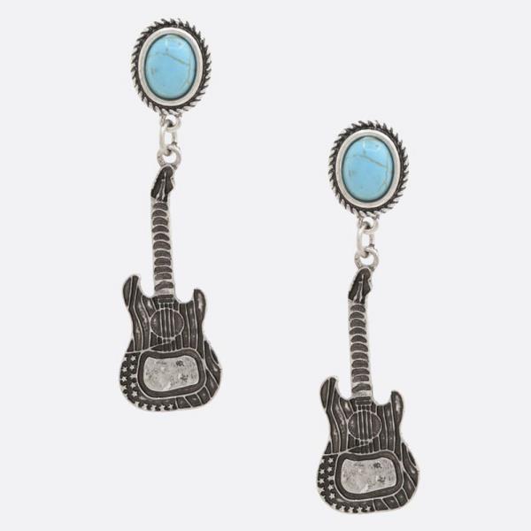 GUITAR TURQUOISE BEAD DANGLE EARRING