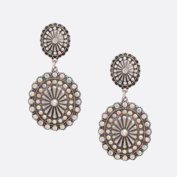 WESTERN STYLE CONCHO DANGLE EARRING