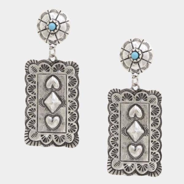 WESTERN STYLE SCALLOP EDGE RECTANGLE EARRING