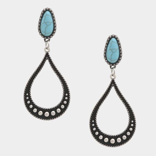 WESTERN STYLE TEARDROP TURQUOISE BEAD DANGLE EARRING