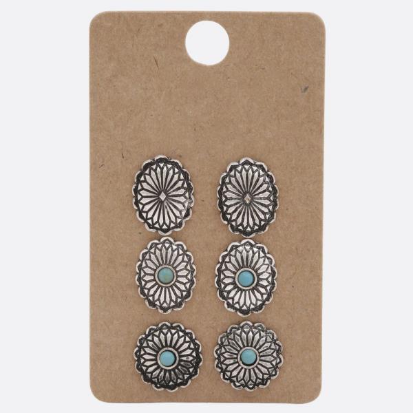 WESTERN STYLE CONCHO ASSORTED EARRING SET