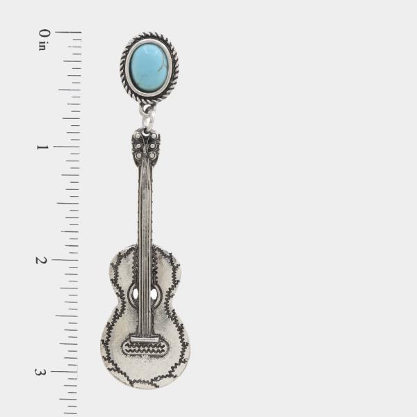 WESTERN STYLE GUITAR TURQUOISE BEAD DANGLE EARRING