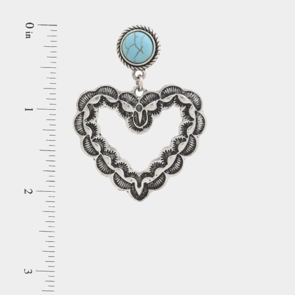 WESTERN STYLE TURQUOISE BEAD HEART DANGLE EARRING