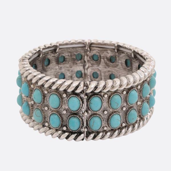 WESTERN STYLE OVAL TURQUOISE BEAD STRETCH BRACELET