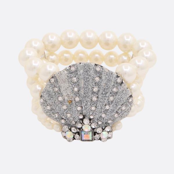 SEASHELL RHINESTONE PEARL BEAD BRACELET