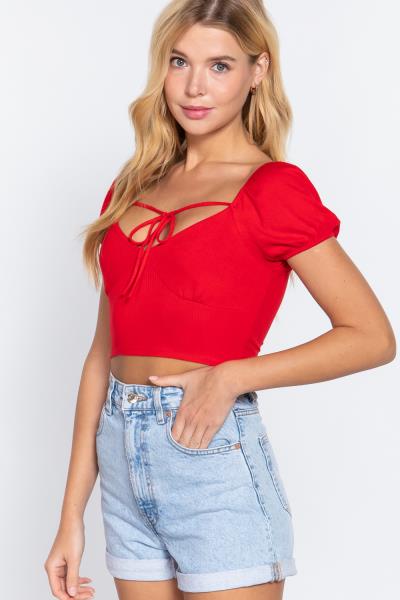 ($4.80 x 6 PCS) SHORT SLV RIBBON DETAIL CROP TOP