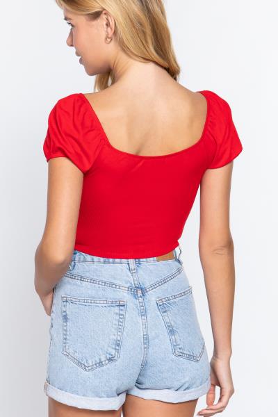 ($4.80 x 6 PCS) SHORT SLV RIBBON DETAIL CROP TOP