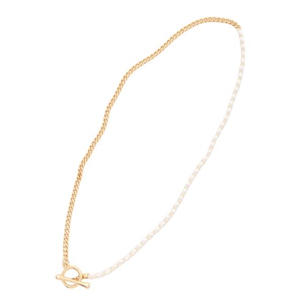 CURB LINK PEARL BEAD TOGGLE CLASP NECKLACE