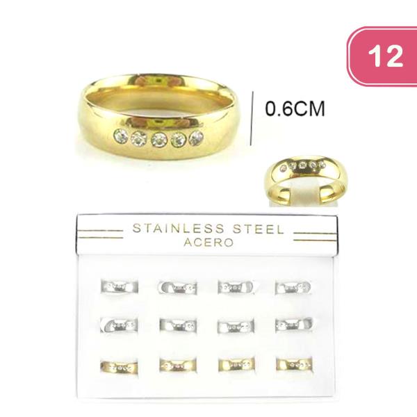 STAINLESS STEEL RHINESTONE  RING (12 UNITS)