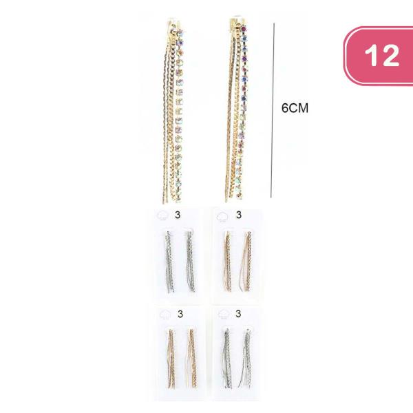 RHINESTONE TASSEL DANGLE EARRING (12 UNITS)